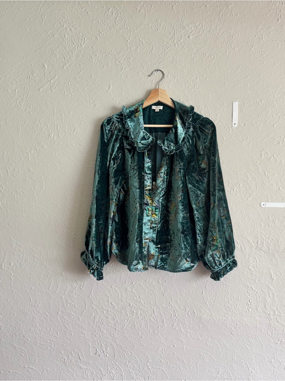 Pilcro Emerald Green Velvet Ruffle Collar Blouse